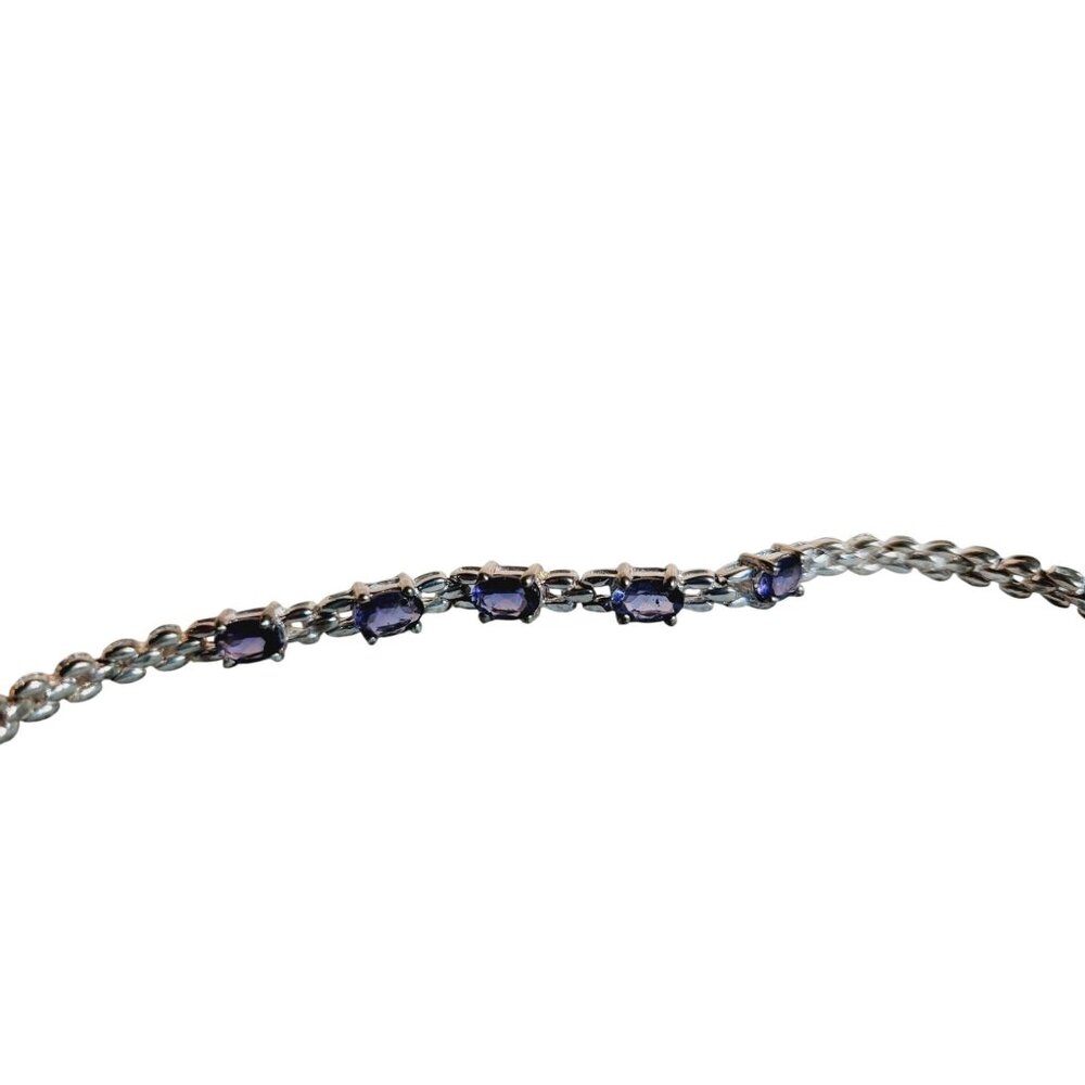 Vintage 925 Silver Blue Iolite Tennis Bracelet Oval Cut December Birthstone